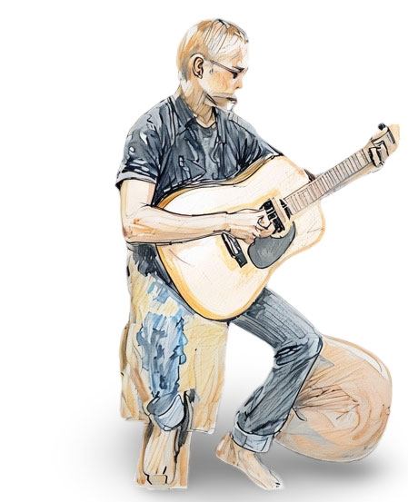 Stephen Ramsey, guitar, harmonica and travel (suitcase) cajon